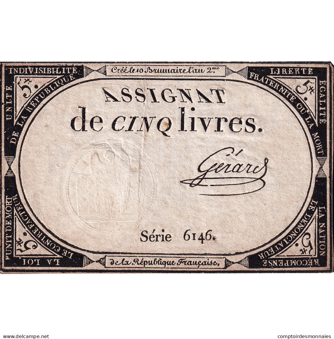 France, 5 Livres, An 2, SERIE 6146, TB+, KM:A76, Lafaurie:171 - Assignats & Mandats Territoriaux