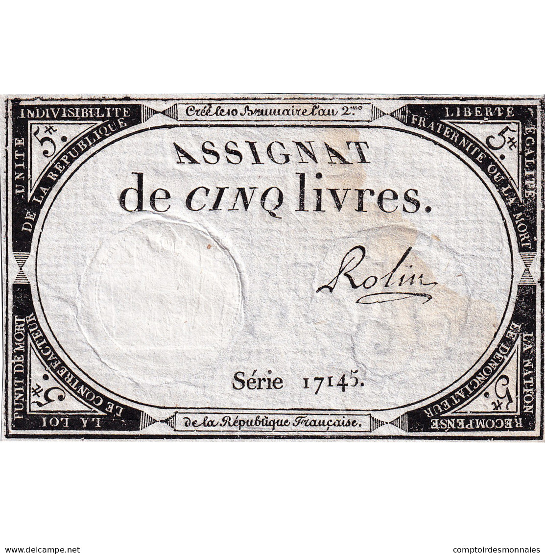 France, 5 Livres, An 2, SERIE 17145, TB+, KM:A76, Lafaurie:171 - Assignats & Mandats Territoriaux