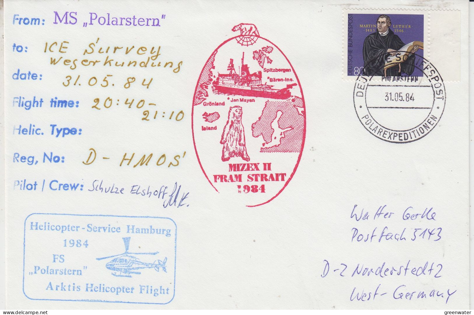 Germany Mizex Project 1984 Heli Flight From Polarstern Ice Survey Wegerkundung 31.05.1984(MZ163B) - Polar Flights