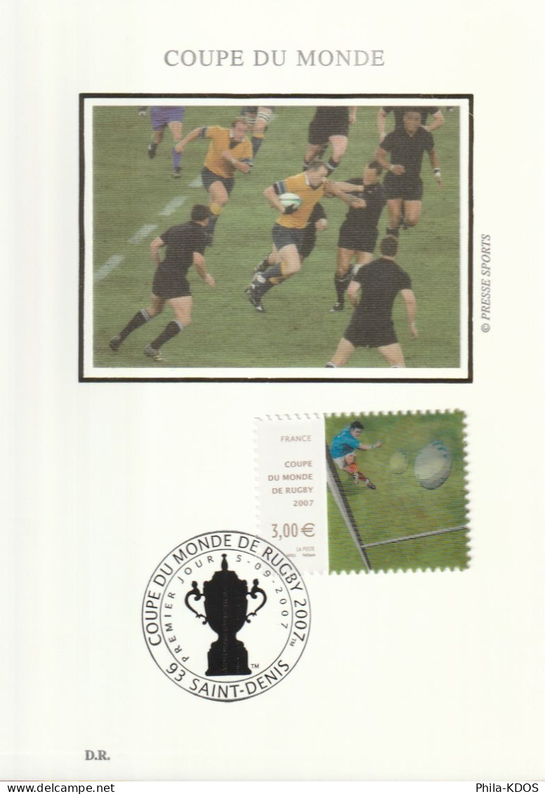 " RUGBY COUPE DU MONDE / TIMBRE LENTICULAIRE " Sur Carte Maximum Soie De 2007 N° YT 4080 Parfait état. CM A SAISIR ! - Rugby