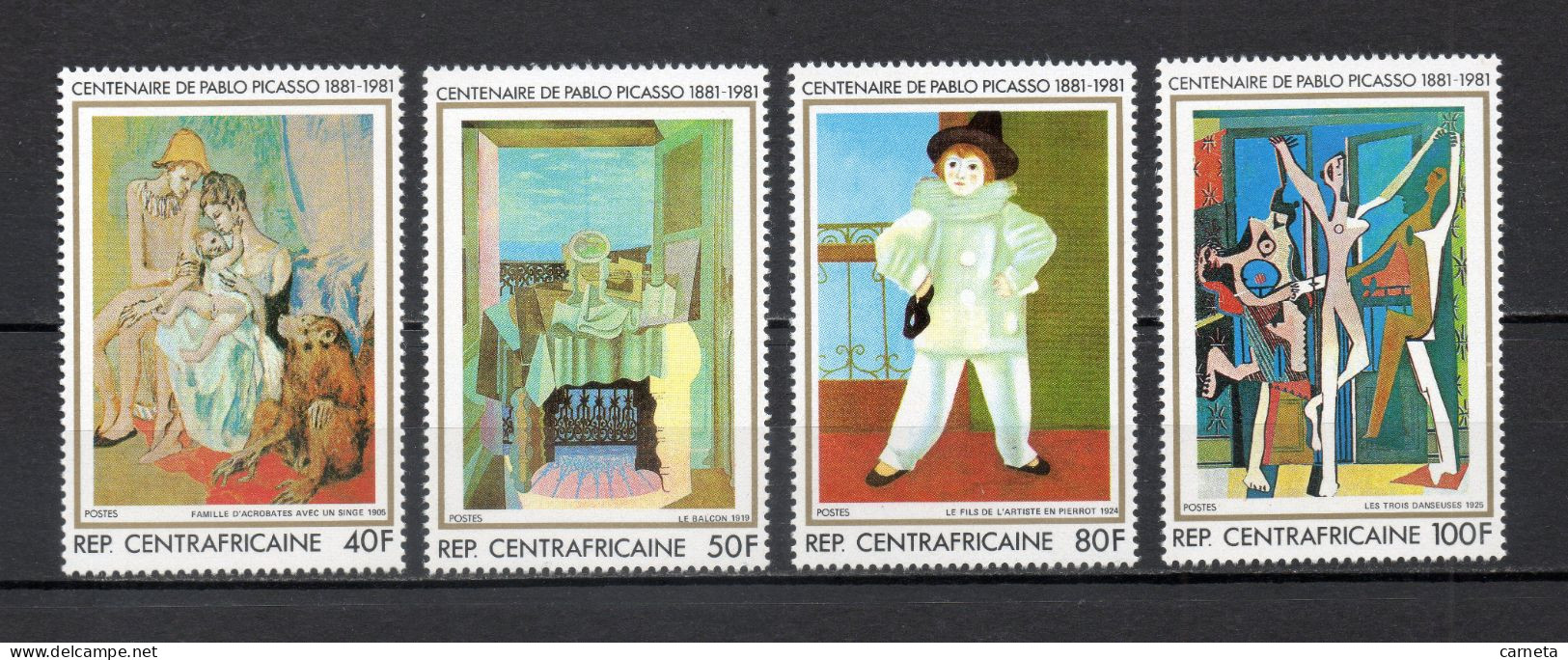 CENTRAFRIQUE N° 483 à 486   NEUFS SANS CHARNIERE COTE 7.50€   PICASSO PEINTRE TABLEAUX - Centrafricaine (République)