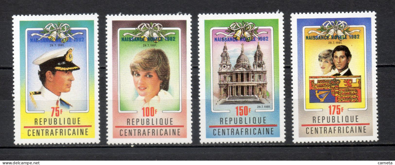 CENTRAFRIQUE N° 515 à 518   NEUFS SANS CHARNIERE COTE 5.50€   NAISSANCE LADY DIANA PRINCE CHARLES  SURCHARGE - Centrafricaine (République)