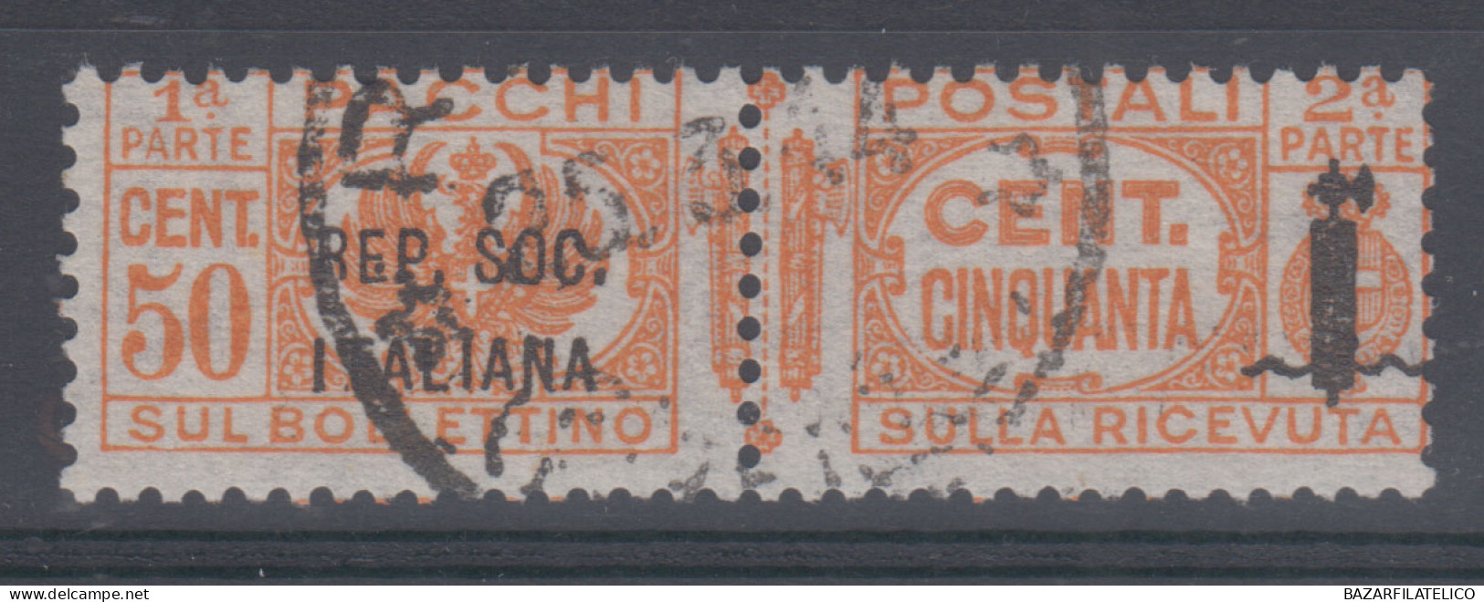 REPUBBLICA SOCIALE 1944 PACCHI POSTALI 50 CENTESIMI N.40 USATO - Afgestempeld