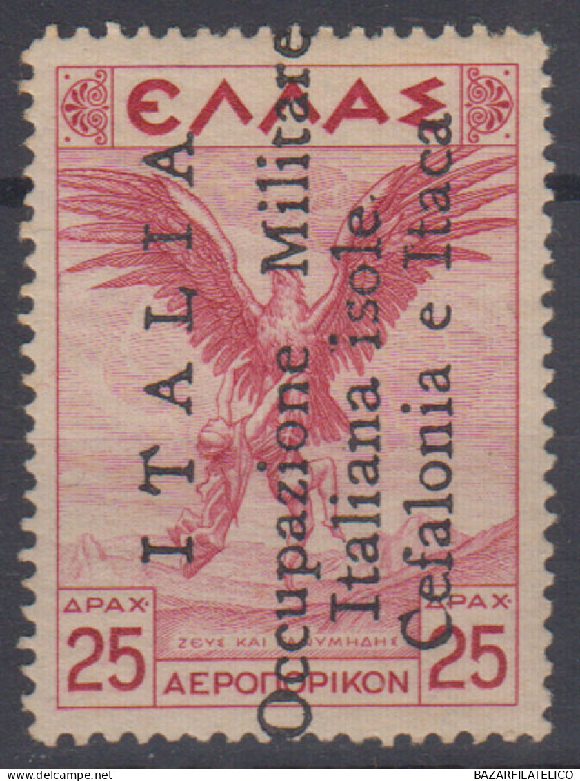 CEFALONIA E ITACA 1941 POSTA AEREA 25 D. SINGOLO G.I MNH** 2 CERT. - Cefalonia & Itaca