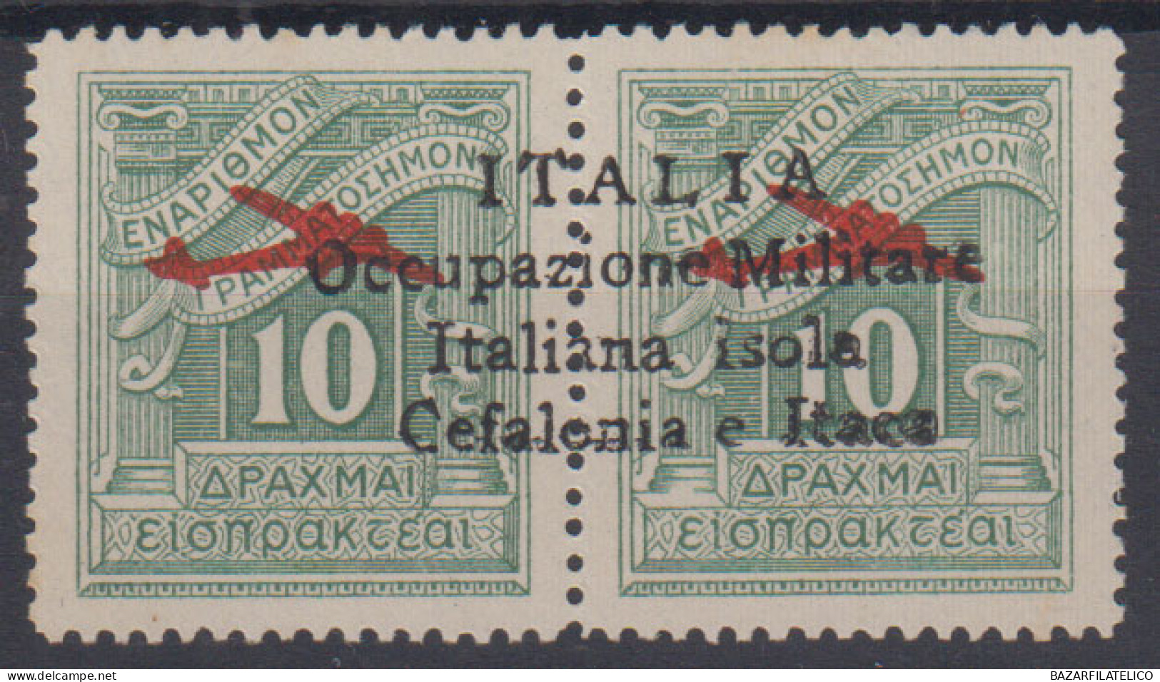 CEFALONIA E ITACA 1941 POSTA AEREA 10 + 10 D. VERDE N.29 G.I MNH** CERT. RARITA' - Cefalonia & Itaca