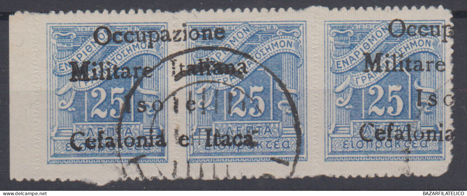 OCCUPAZIONI ITACA 1941 SEGNATASSE 25 + 25 L. N.12 "O" MAIUSCOLA USATA CERT. - Cefalonia & Itaca