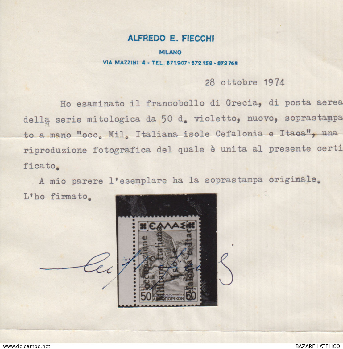 OCCUPAZIONI ITACA 1941 P/A 50 D. N.10 "O" MINUSCOLA G.I MNH** CERT. RARITA' - Cefalonia & Itaca