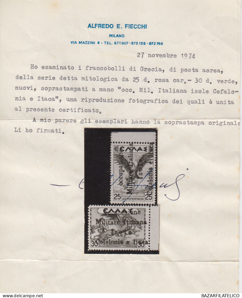 OCCUPAZIONI ITACA 1941 POSTA AEREA 25 D. E 30 D. N.8-9 G.I MNH** CERT. RARITA' - Cefalonia & Itaca