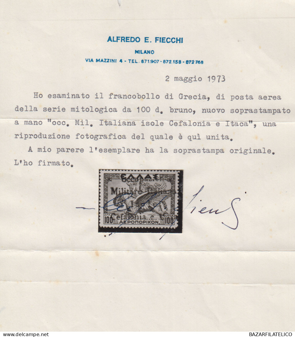 OCCUPAZIONI ITACA 1941 POSTA AEREA 100 D. N.11 G.I MNH** 2 CERT. RARITA' - Cefalonia & Itaca