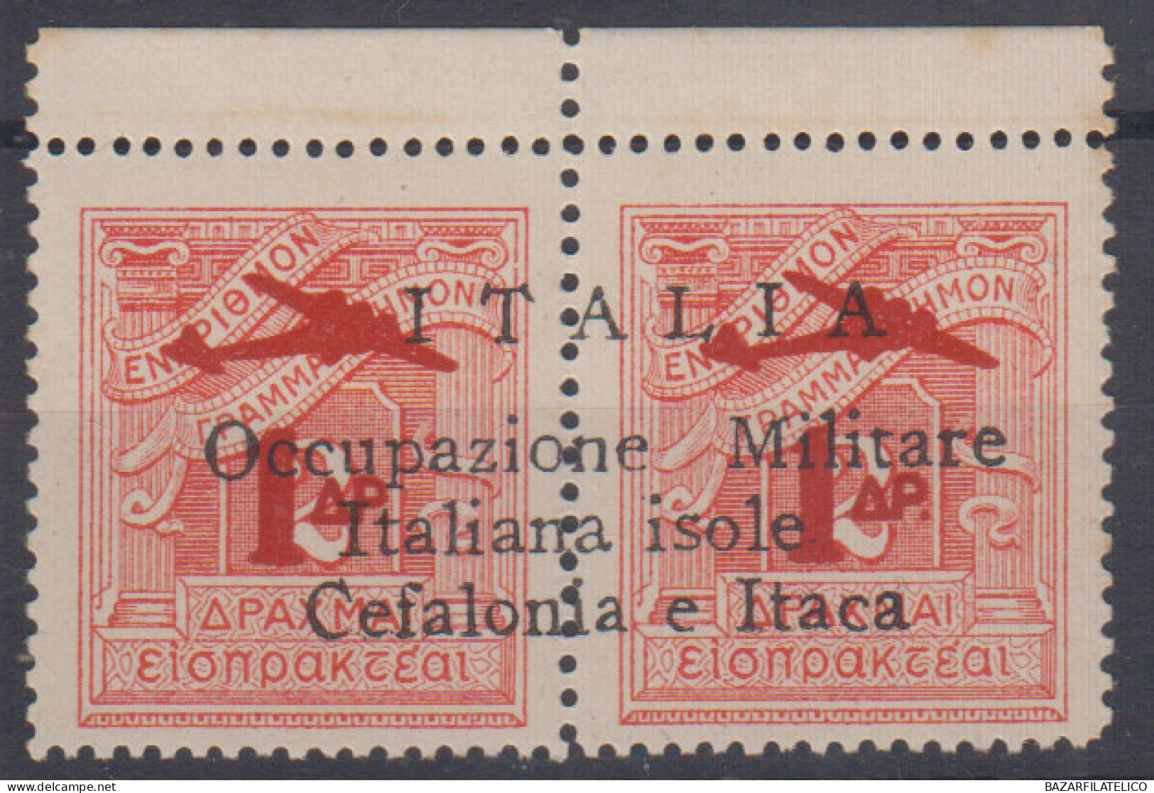 CEFALONIA E ITACA 1941 POSTA AEREA 1 SU 2 + 1 SU 2 G.I MNH** CERT. PLURIFIRMATO - Cefalonia & Itaca