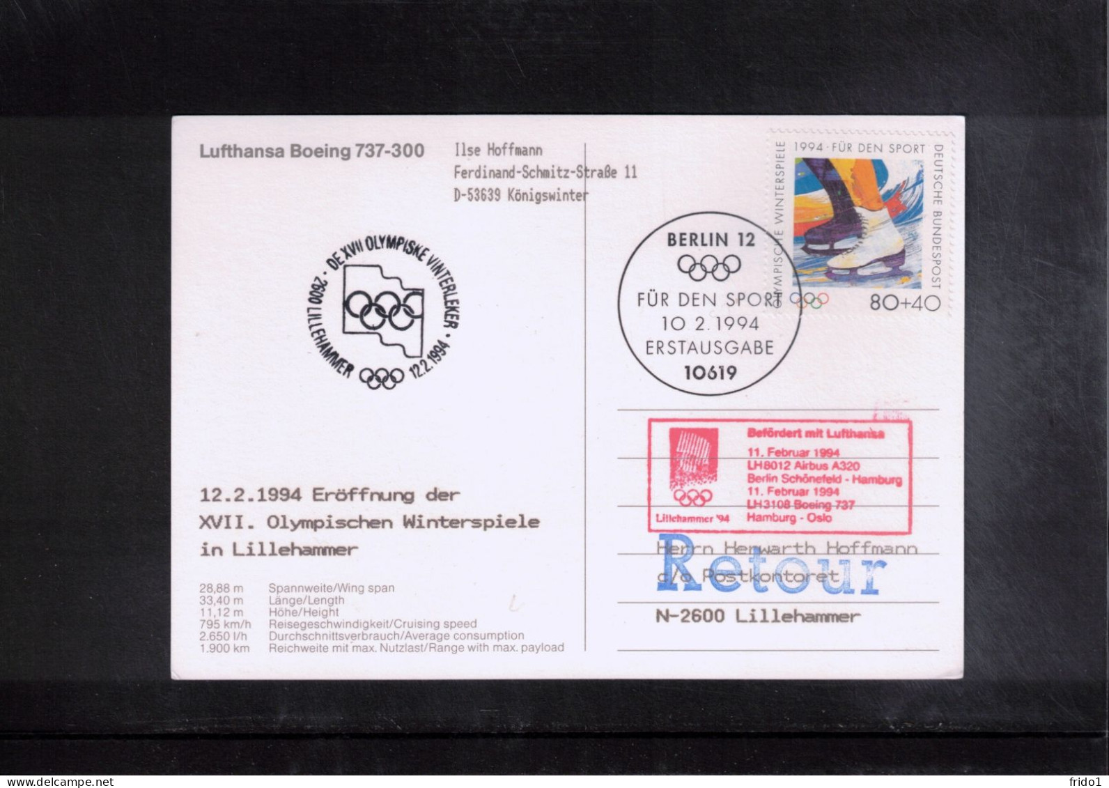 Norway 1994 Olympic Games Lillehammer - Opening Of Olympic Games - Lufthansa Flight Interesting Postcard - Winter 1994: Lillehammer