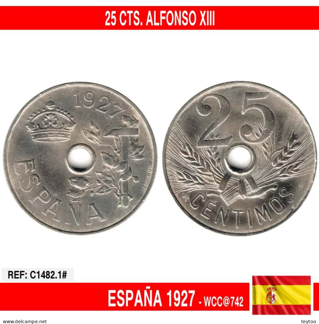 C1782.1# España 1927. 50 Cts. Alfonso XIII (MBC) KM@742 - Premières Frappes