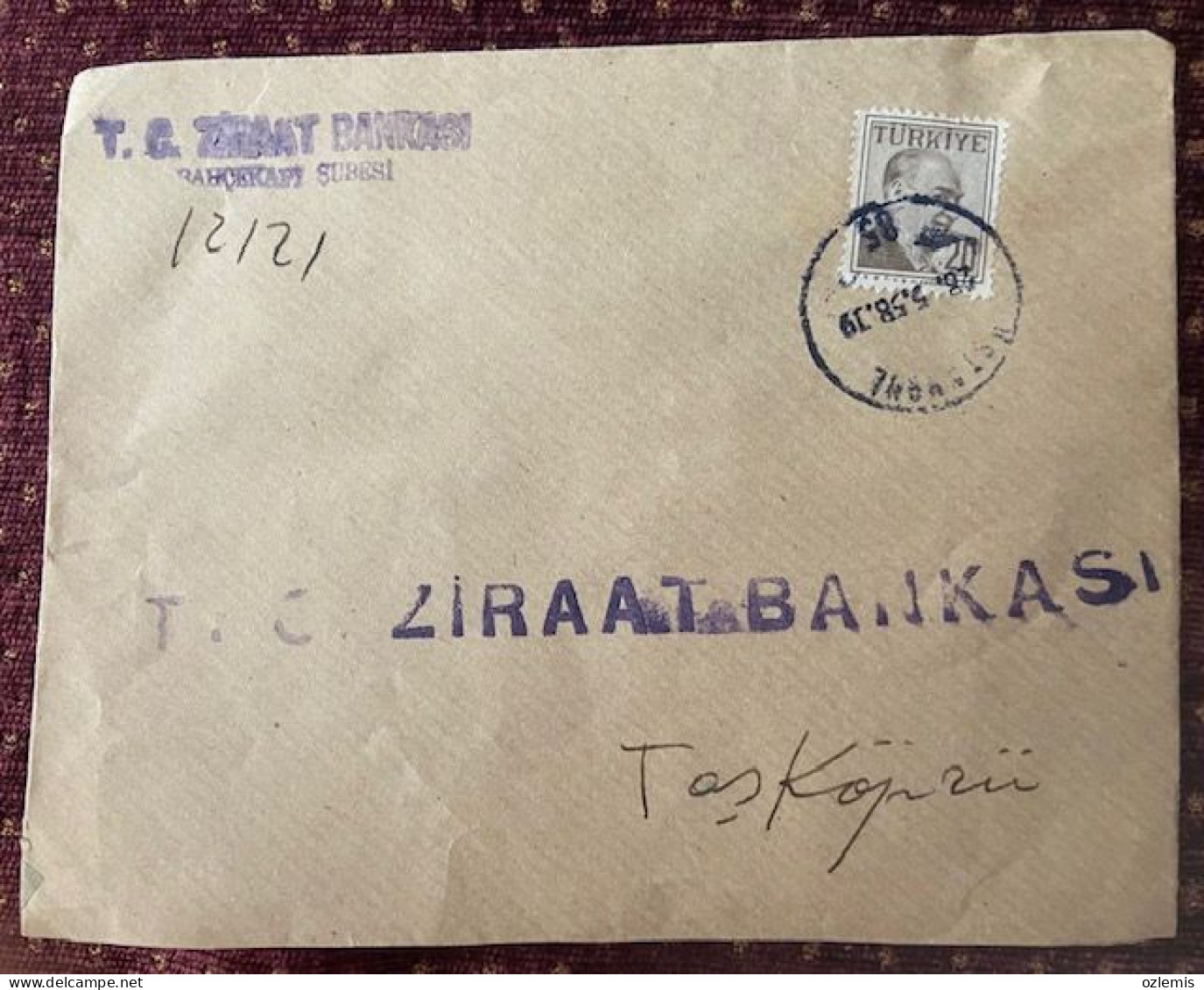 TURKEY,TURKEI,TURQUIE ,TURKIYE CUMHURIYETI  ZIRAAT BANKASI ,ISTANBUL  TO TASKOPRU ,1958 ,COVER - Covers & Documents