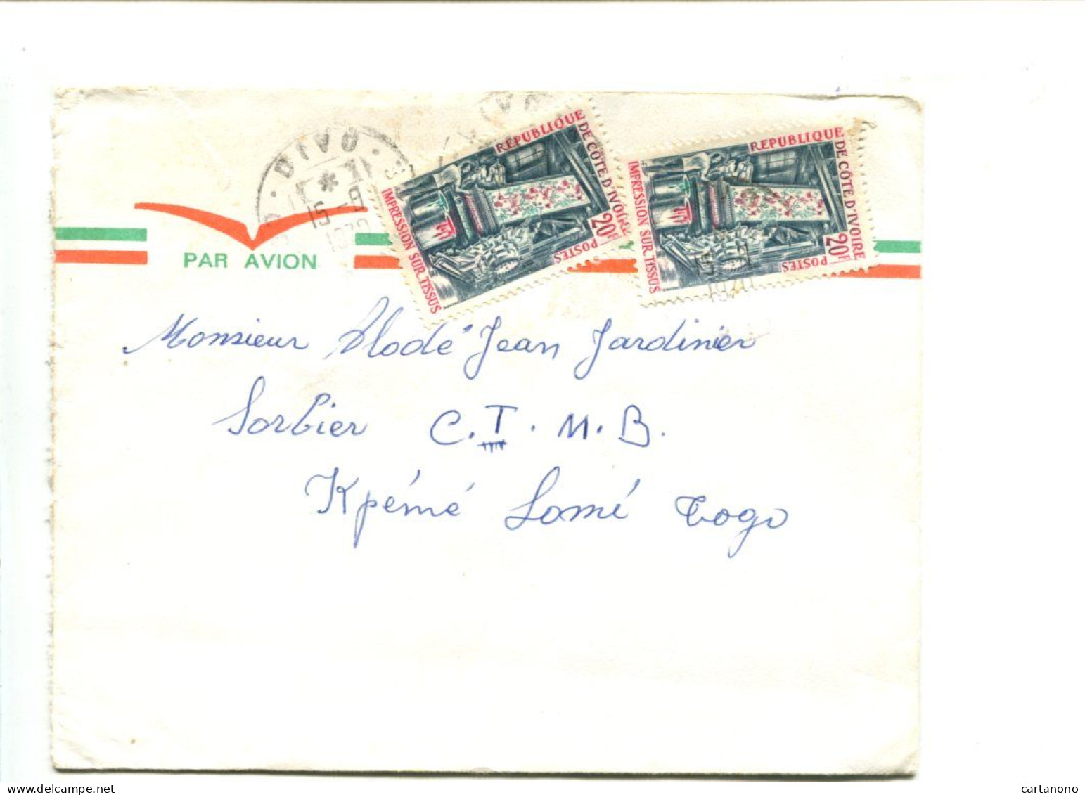 COTE D'IVOIRE -  Affranchissement Sur Lettre Par Avion - Impression Sur Tissu - Ivoorkust (1960-...)