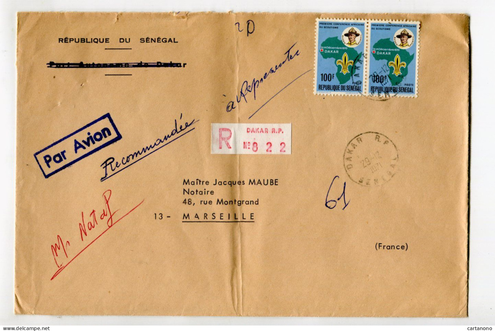 SENEGAL -  Affranchissement Sur Lettre Recommandée Par Avion - Scoutisme Baden Powell - Storia Postale