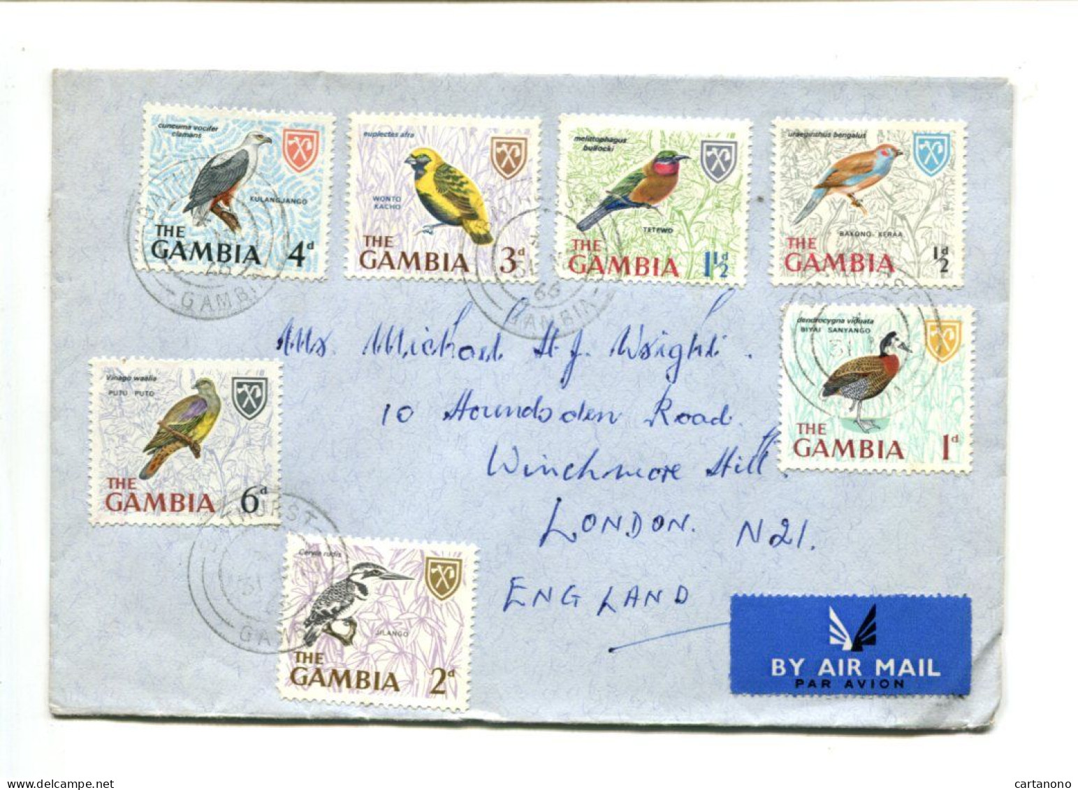 GAMBIE -  Affranchissement Sur Lettre Par Avion - Oiseaux - Gambie (1965-...)