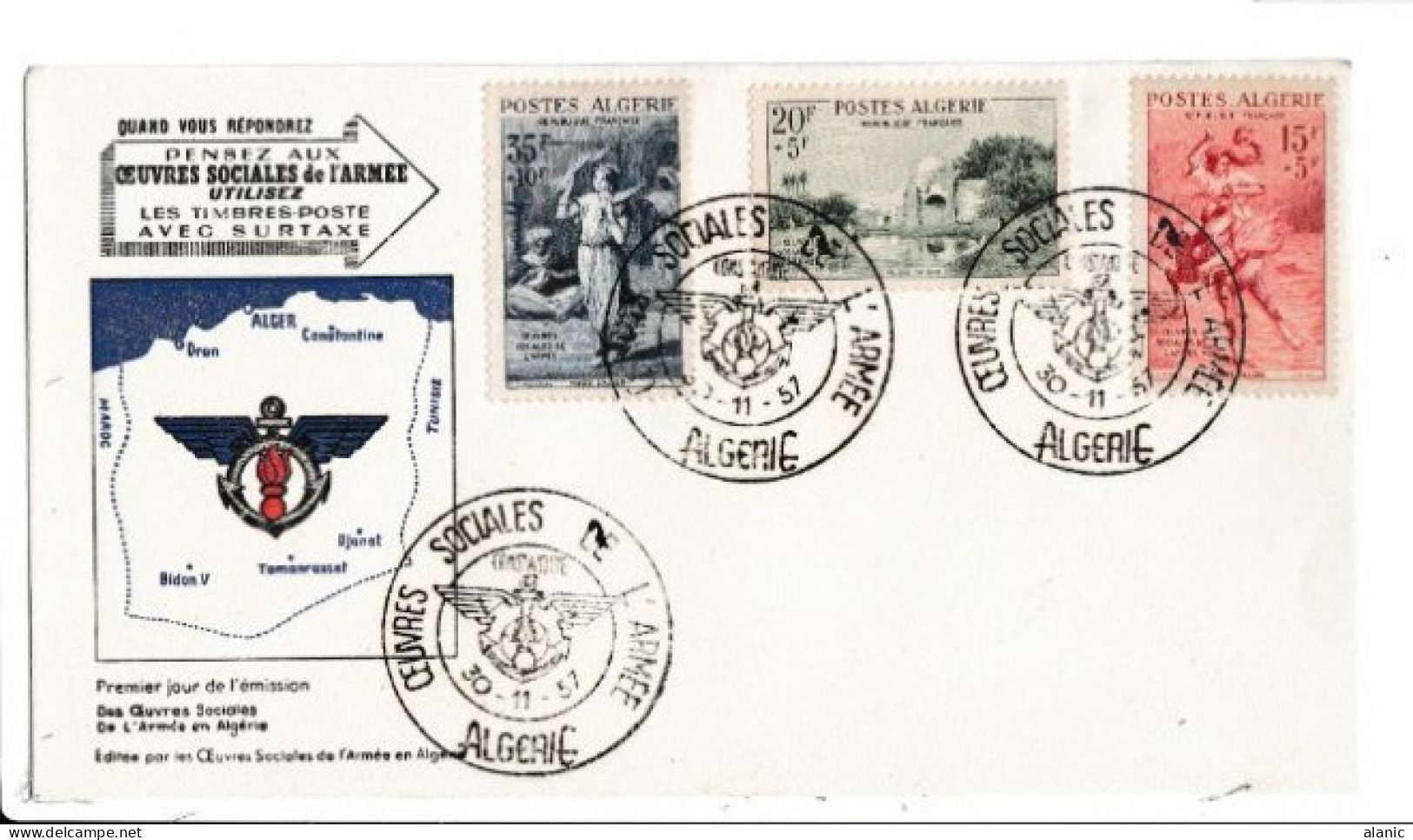 FDC - ALGERIE - 1957 - N° 346/348 OEUVRES SOCIALES DE L ARMEE - FDC