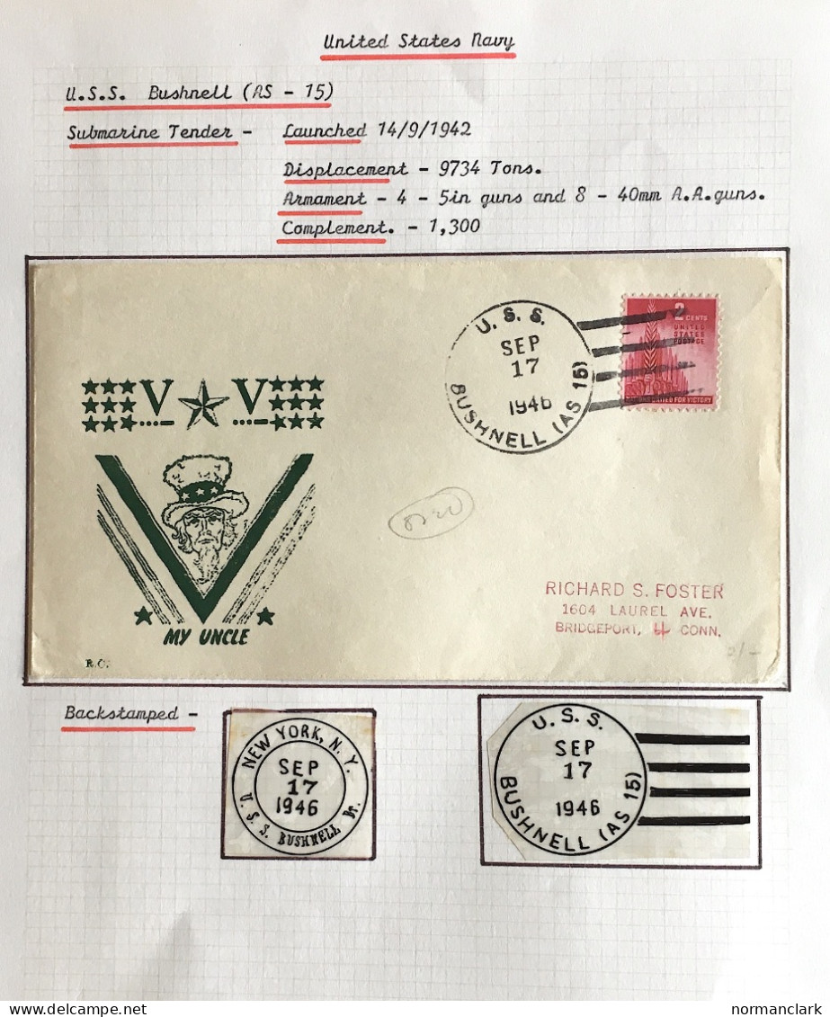 USA 1946-70 NAVY SUBMARINE & SUBTENDER POSTMARKS ON SPECIAL CACHED COVERS (8 ITEMS) - Submarines