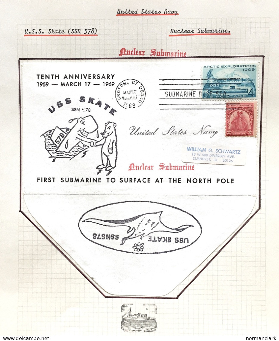 USA 1946-70 NAVY SUBMARINE & SUBTENDER POSTMARKS ON SPECIAL CACHED COVERS (8 ITEMS) - Submarines