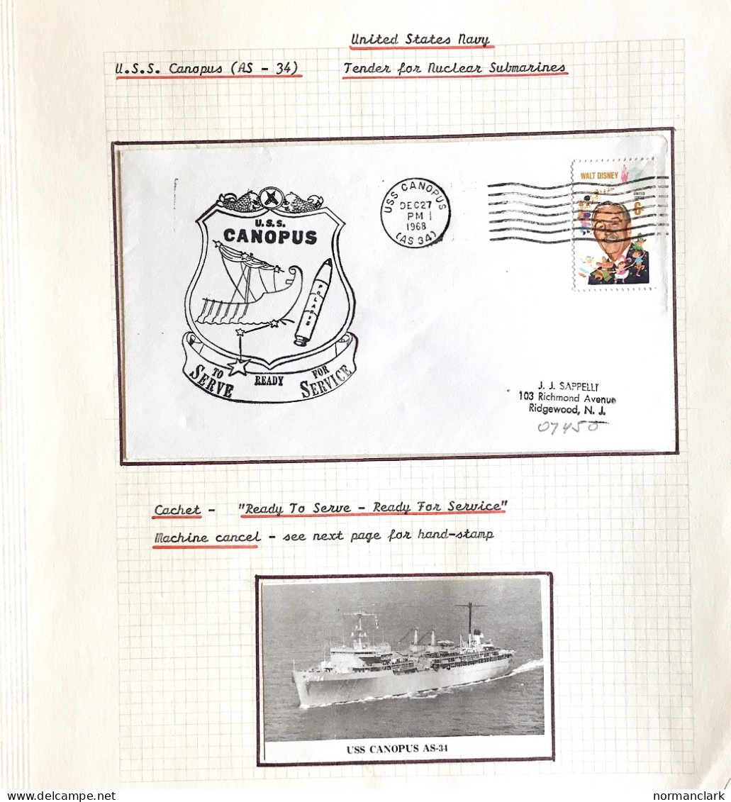 USA 1946-70 NAVY SUBMARINE & SUBTENDER POSTMARKS ON SPECIAL CACHED COVERS (8 ITEMS)