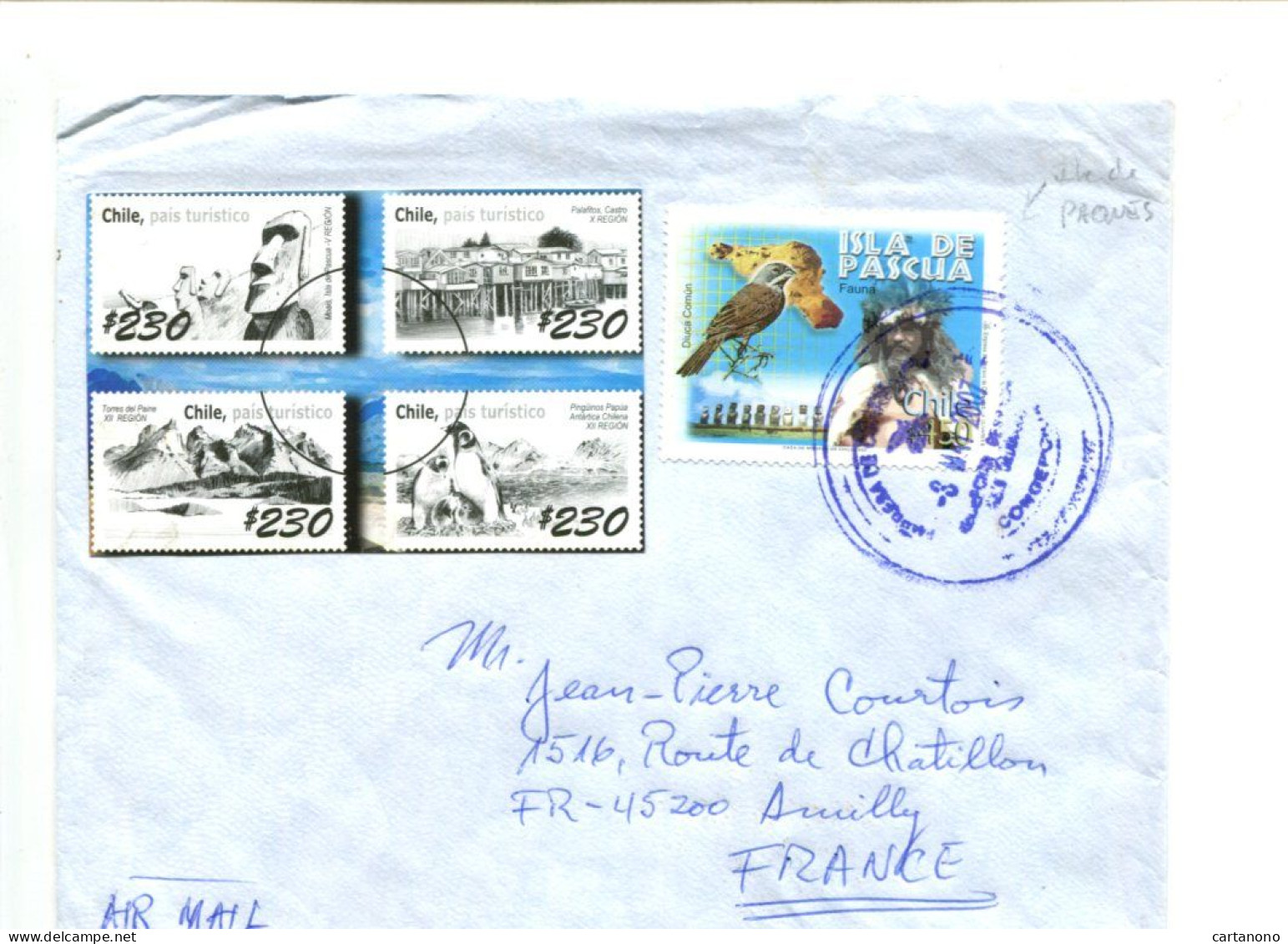 ILE DE PAQUES CHILI  - Affranchissement Sur Lettre Par Avion - Oiseau / Moais - Cile