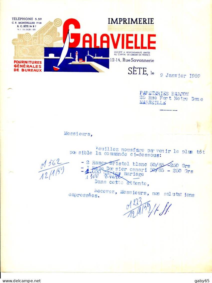 FACTURE.34.SETE.IMPRIMERIE GALAVIELLE 12-14 RUE SAVONNERIE. - Imprimerie & Papeterie