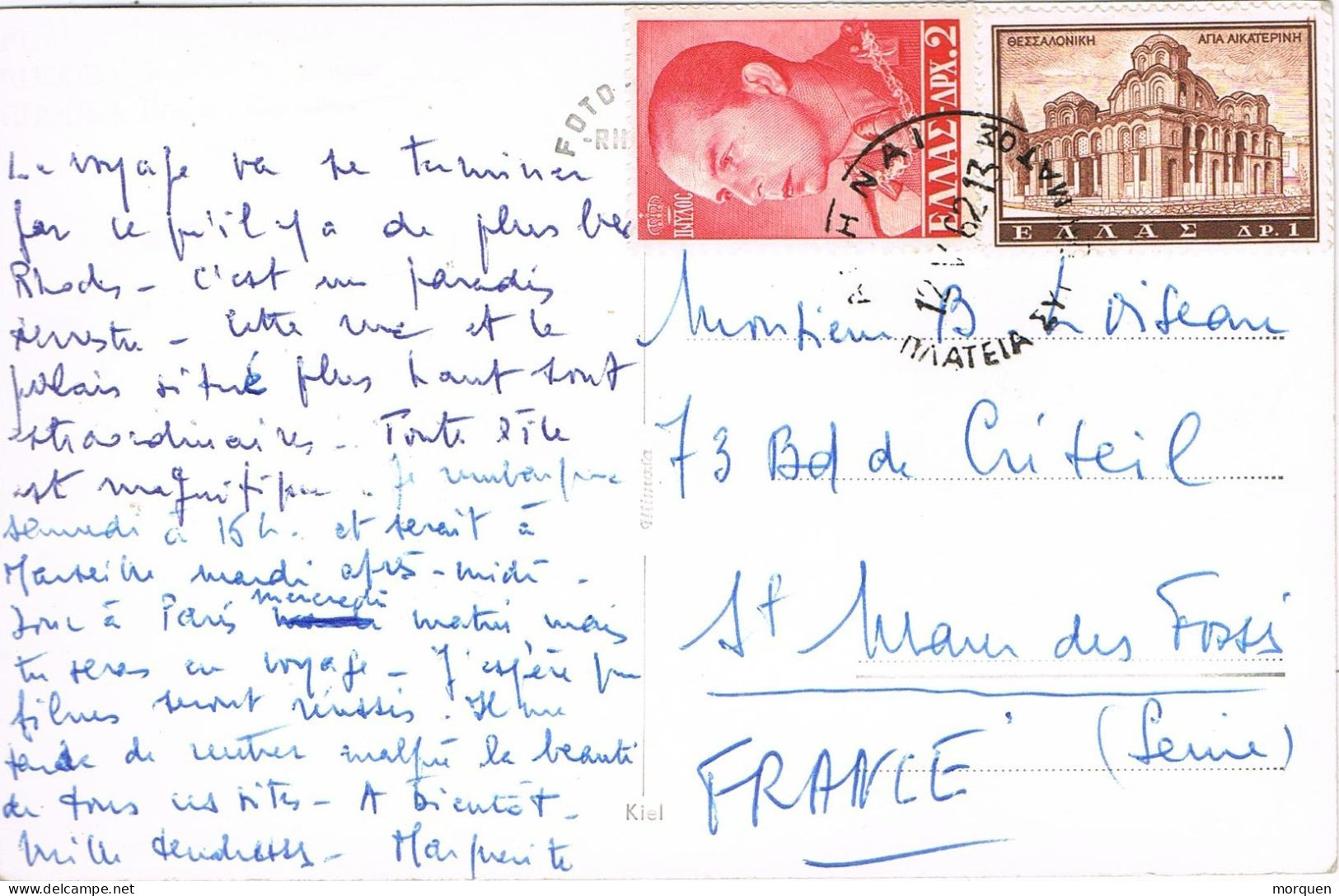51861. Postal ATENAS (Grecia) 1962. Vista  Rue Cavaliers De RHODES - Brieven En Documenten