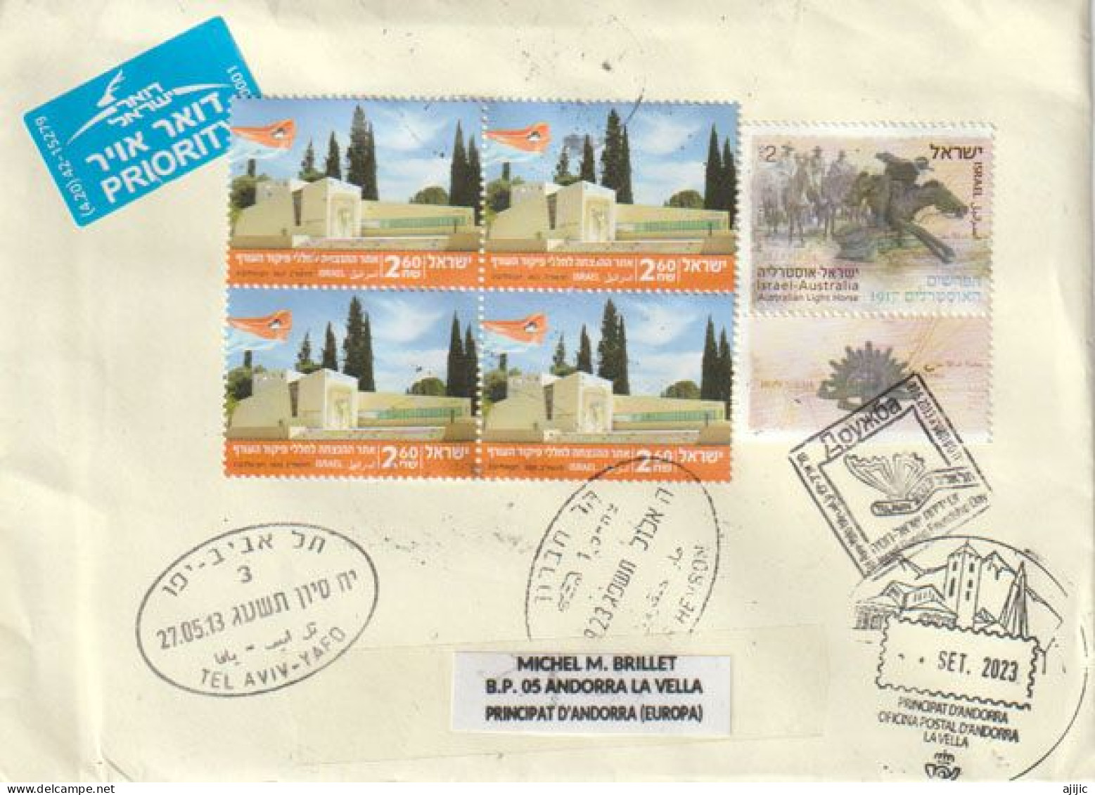 2022. Journée Du Souvenir Pour La Shoah Et L’héroïsme (Yom HaShoah) Bloc De 4 Sur Lettre Jerusalem à Andorra (Principat) - Storia Postale