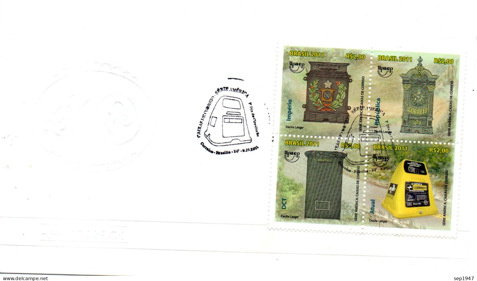 2011 Brasil Upaep  FDC Postal Boxes. Shipping From Costa Rica By International Tracking Mail - Lettres & Documents