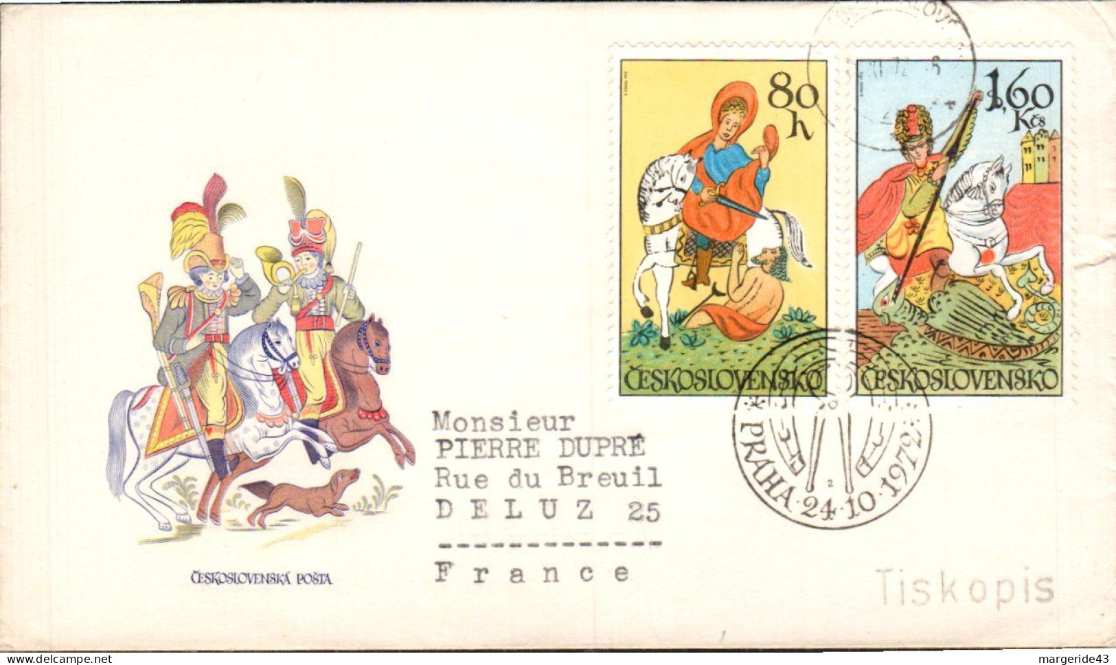 TCHECOSLOVAQUIE SERIE LETTRES FDC "PEINTURE DE CHEVAUX" POUR L'ALLEMAGNE 1972 - Cartas & Documentos