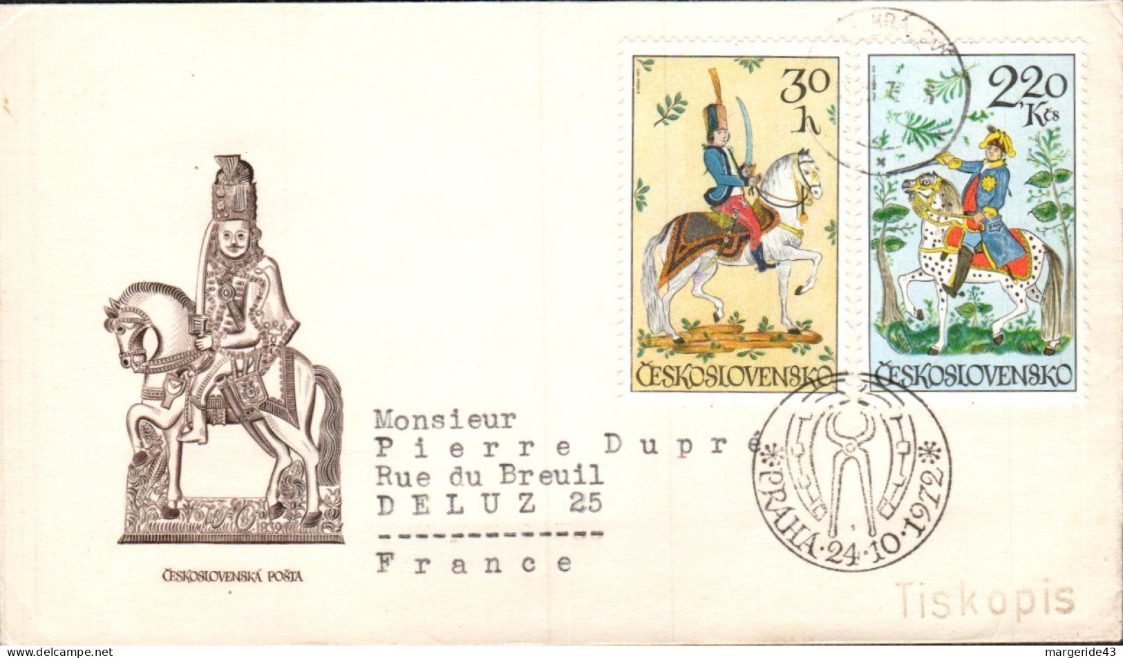 TCHECOSLOVAQUIE SERIE LETTRES FDC "PEINTURE DE CHEVAUX" POUR L'ALLEMAGNE 1972 - Covers & Documents