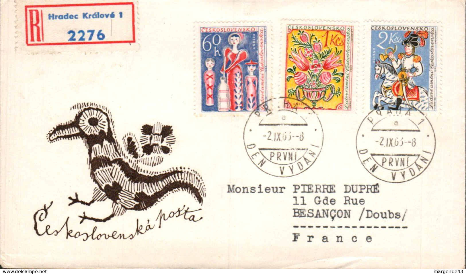 TCHECOSLOVAQUIE SERIE LETTRES FDC RECOMMANDEE "UNESCO" POUR LA FRANCE 1963 - Covers & Documents