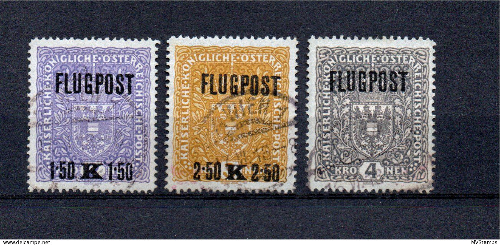 Austria 1918 Old Set Overprinted Airmail Stamps (Michel 225/27) Nice Used - Gebruikt