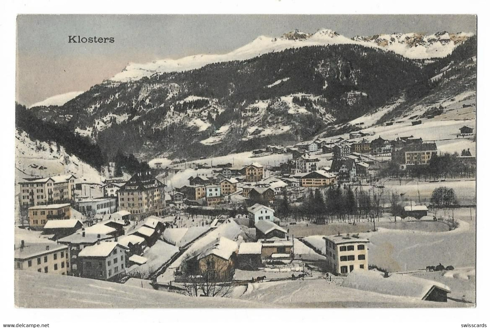 KLOSTERS: Colorierte Winter-Teilansicht Mit Weier ~1910 - Klosters