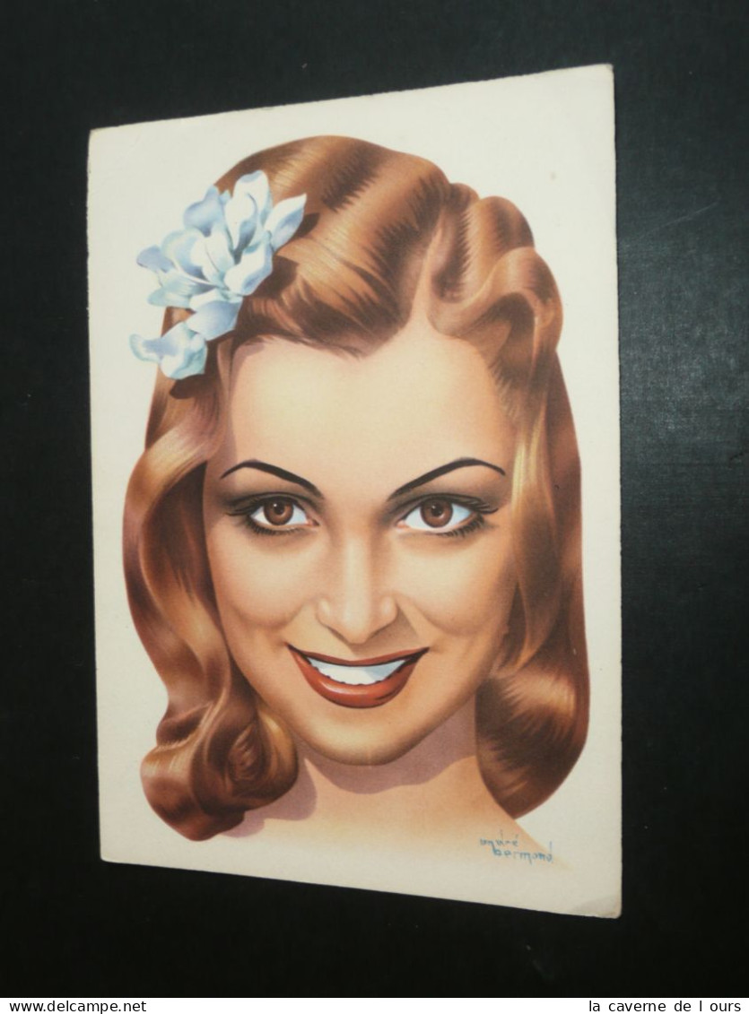 CPM Carte Postale Illustrée, Portrait Pin-up, André Bermond - Bermond