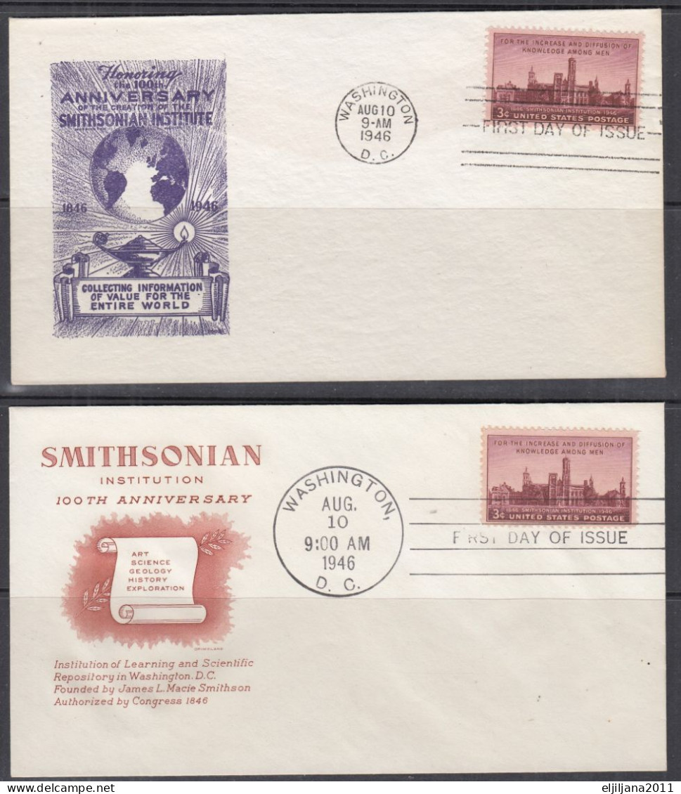 SALE !! 50 % OFF !! ⁕ USA 1946 Washington ⁕ 100th SMITHSONIAN Institution 3c. ⁕ 2v FDC Covers - 1941-1950