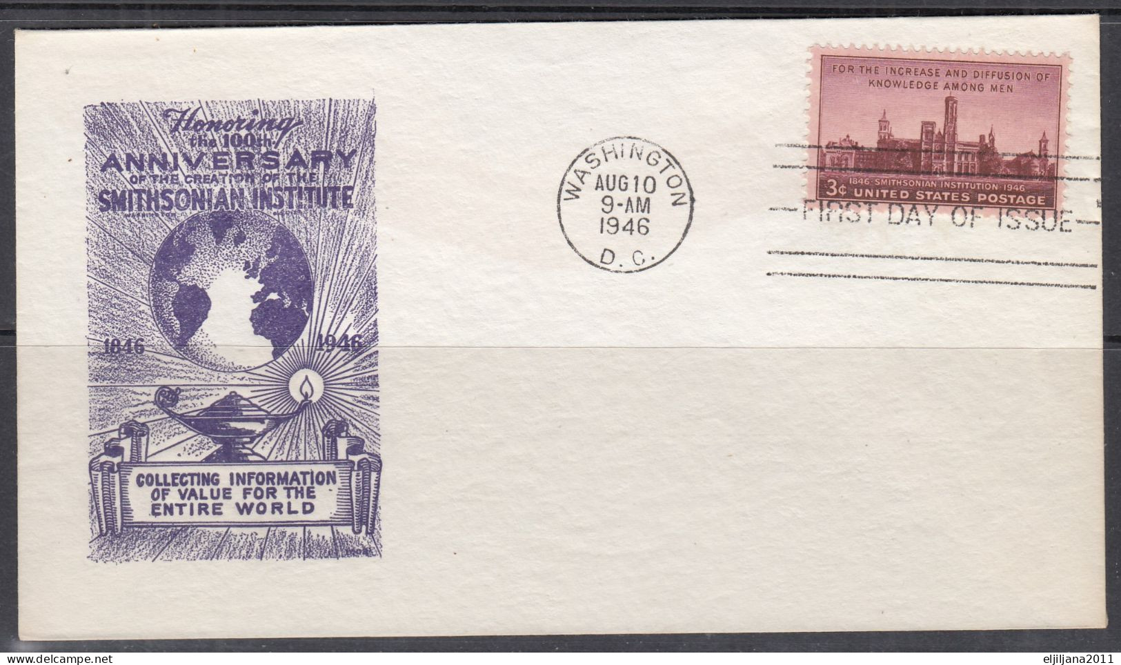 SALE !! 50 % OFF !! ⁕ USA 1946 Washington ⁕ 100th SMITHSONIAN Institution 3c. ⁕ 2v FDC Covers - 1941-1950