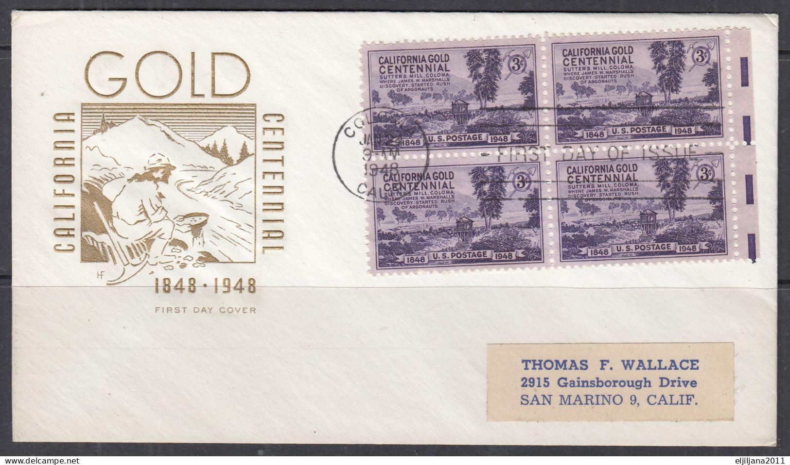 SALE !! 50 % OFF !! ⁕ USA 1948 ⁕ California Gold Centennial 3c. X4 ⁕ FDC Cover / COLOMA - 1941-1950