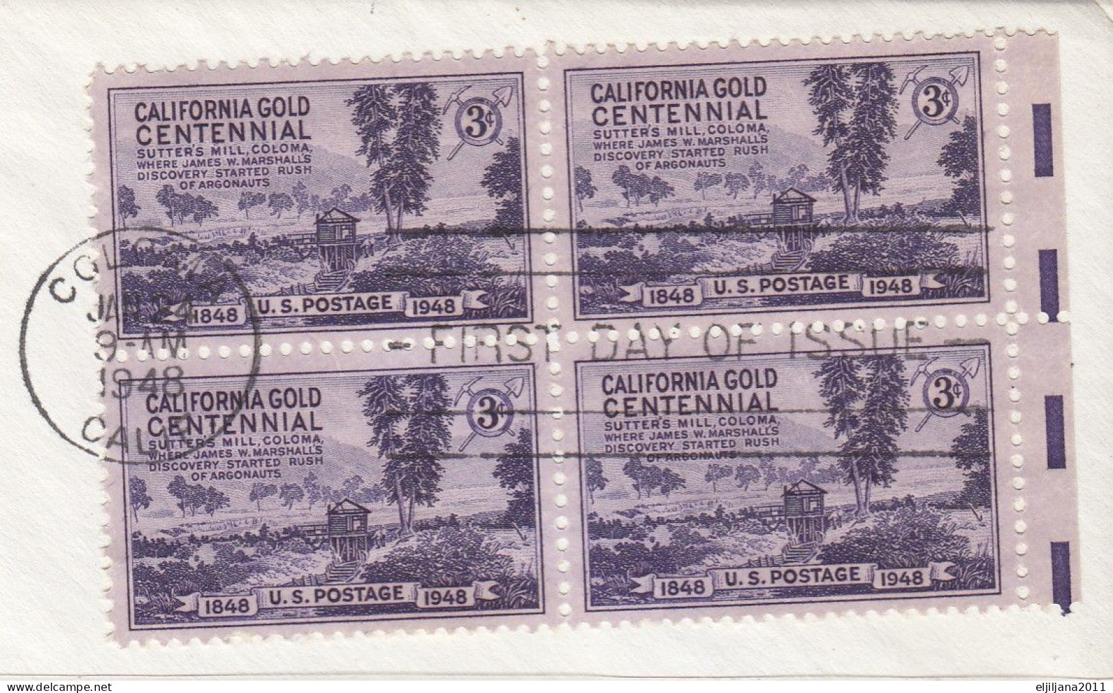 SALE !! 50 % OFF !! ⁕ USA 1948 ⁕ California Gold Centennial 3c. X4 ⁕ FDC Cover / COLOMA - 1941-1950