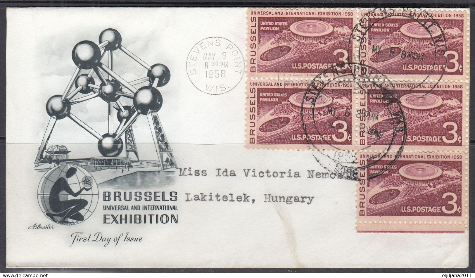 SALE !! 50 % OFF !! ⁕ USA 1958 ⁕ Brussels Exhibition 5x3c. ⁕ FDC Cover Stevens Point To Hungary - 1951-1960