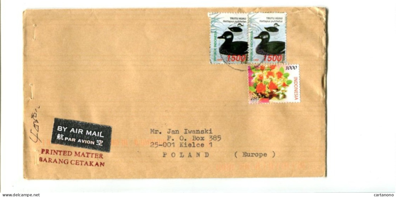 INDONESIE  - Affranchissement Sur Lettre Par Avion - Oiseau / Canard / Fleurs - Ducks