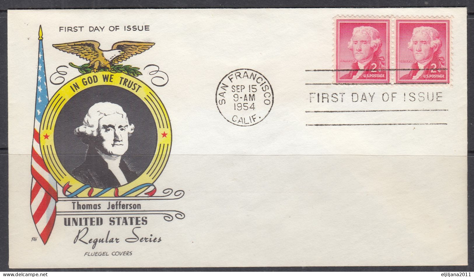 SALE !! 50 % OFF !! ⁕ USA 1954 ⁕ Thomas Jefferson 2c. X2 ⁕ FDC Cover / San Francisco - 1951-1960