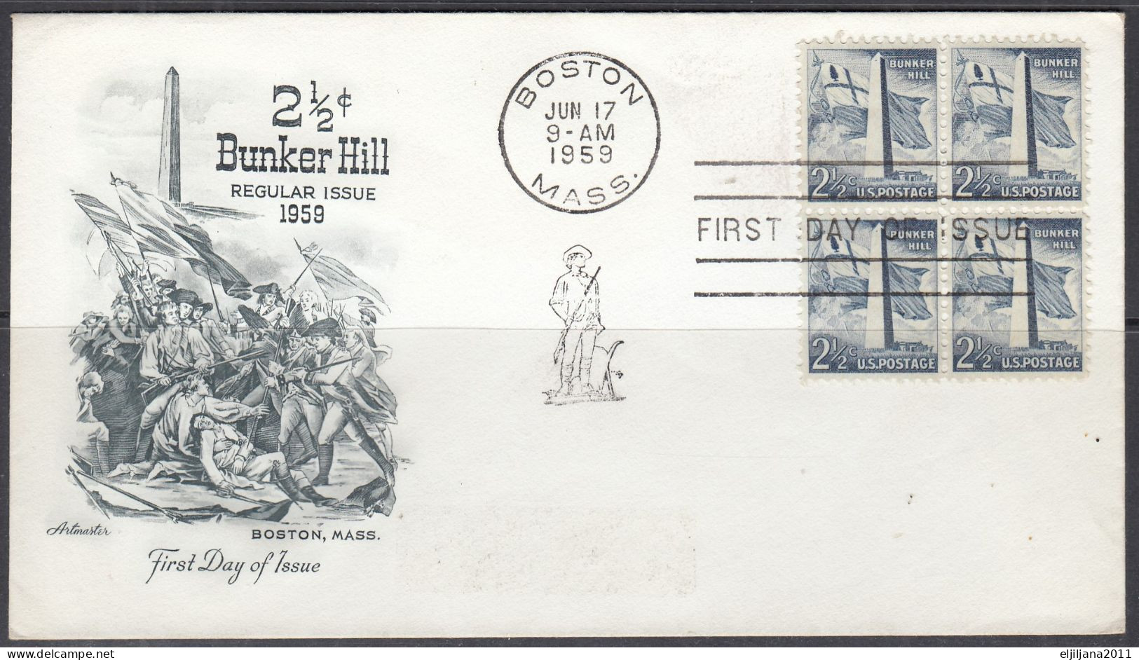 SALE !! 50 % OFF !! ⁕ USA 1959 ⁕ 2½ C. Bunker Hill ⁕ 4v FDC Covers Boston & Los Angeles - 1951-1960