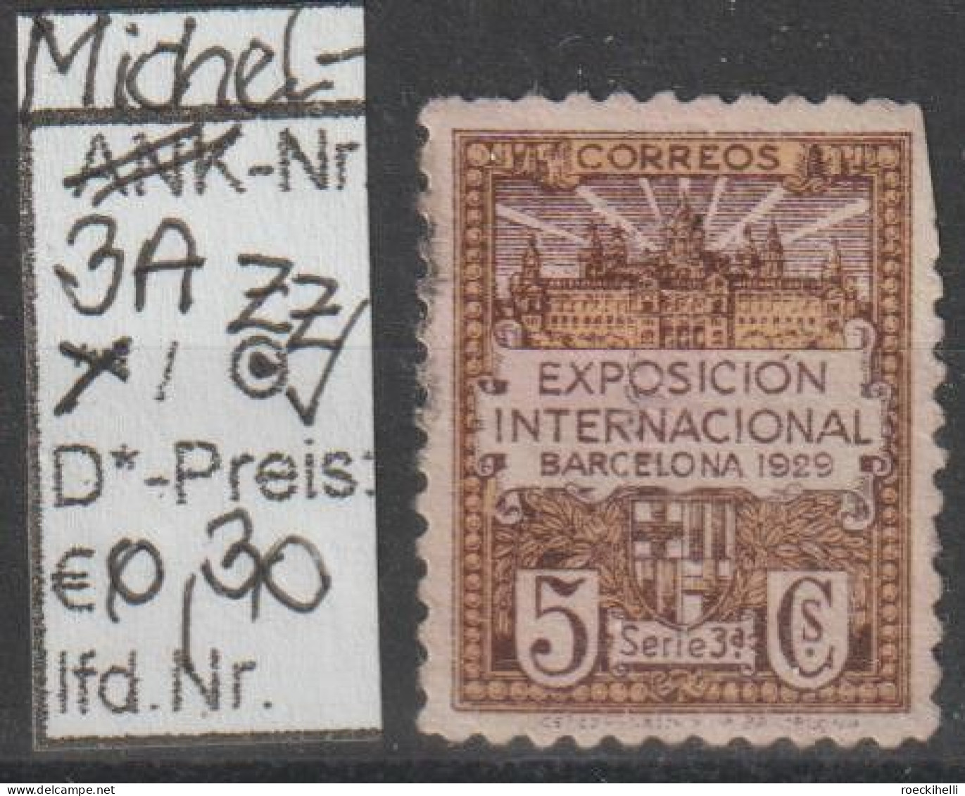 1929/30 - SPANIEN/BARCELONA - FM/DM/Zz "Exposicion 1929" 5 C Violettbraun - O Gestempelt - S.Scan (Zz 3Ao Esp/barcelona) - Barcelona