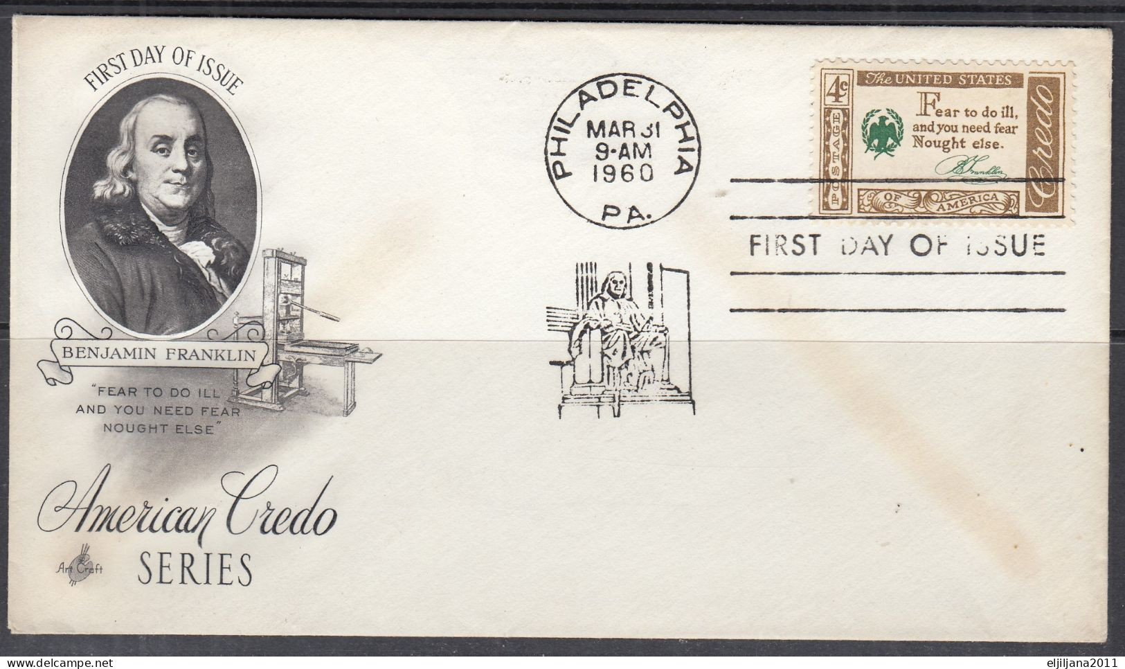 SALE !! 50 % OFF !! ⁕ USA 1960 ⁕ Benjamin Franklin 4c. ⁕ 2v FDC Covers PHILADELPHIA - 1951-1960