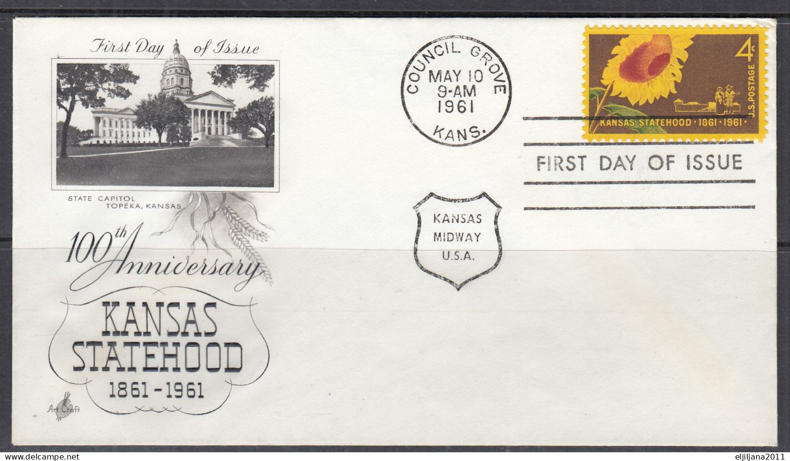 SALE !! 50 % OFF !! ⁕ USA 1961 & 1962 ⁕ Dag Hammarskjold & Kansas Statehooh 4c. ⁕ 2v FDC Cover - 1961-1970