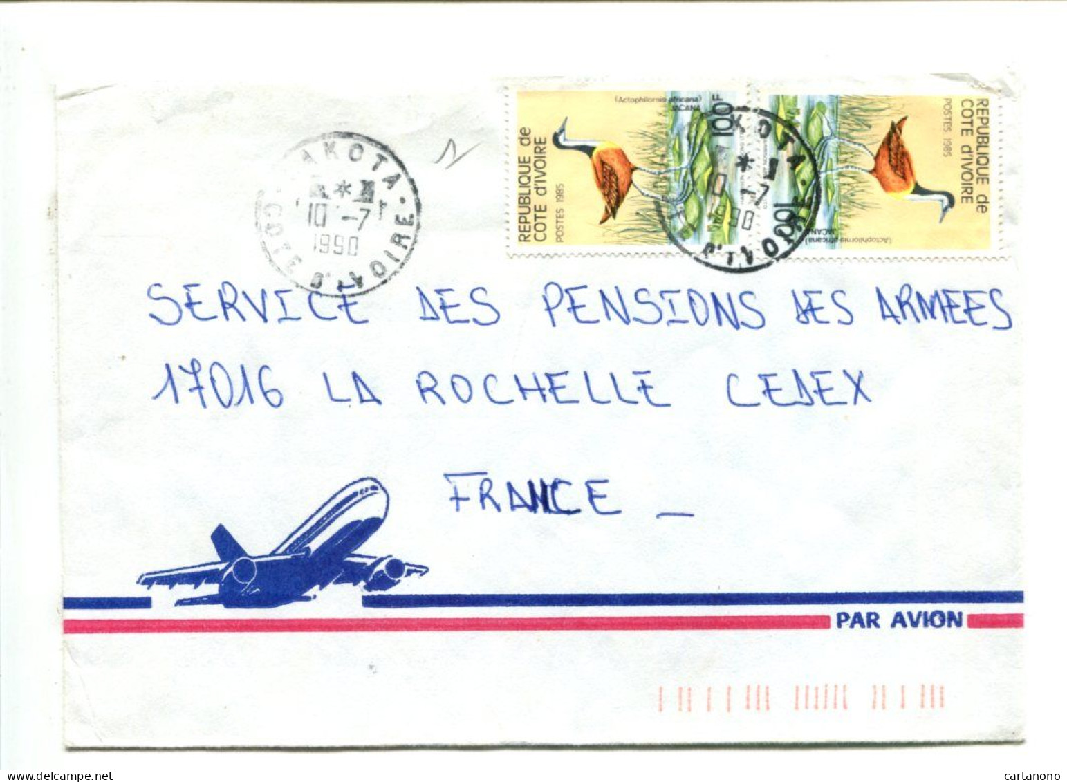 COTE D'IVOIRE - Affranchissement Sur Lettre Par Avion - Oiseau / - Ivory Coast (1960-...)