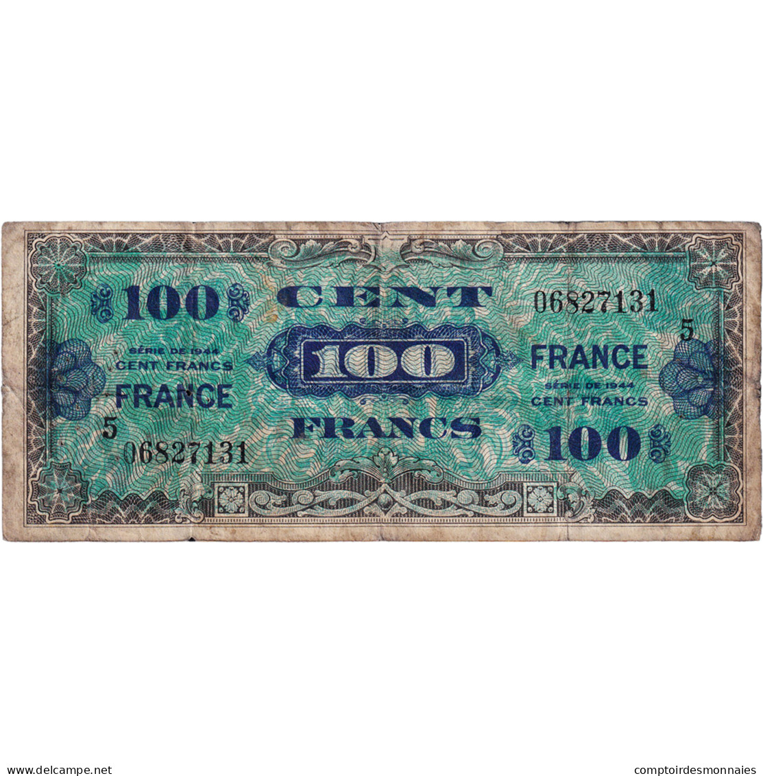 France, 100 Francs, Drapeau/France, 1944, 06827131, B, Fayette:VF25.5, KM:118a - 1944 Drapeau/Francia