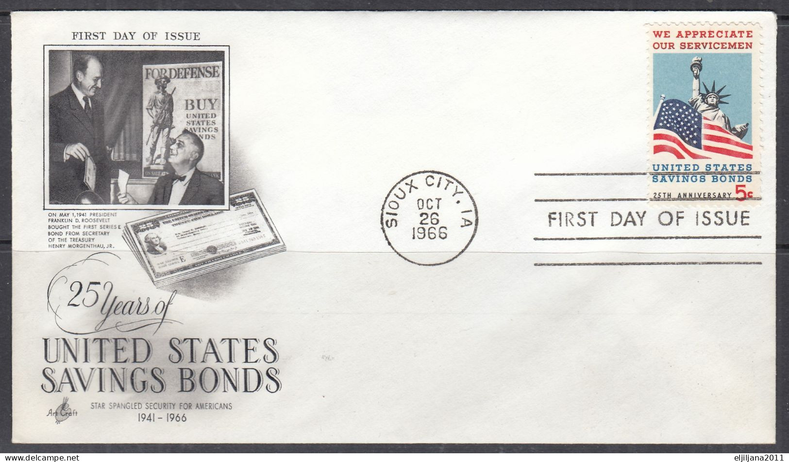 SALE !! 50 % OFF !! ⁕ USA 1966 ⁕ 25th United States Savings Bonds 5c. ⁕ FDC Cover, Sioux City - 1961-1970