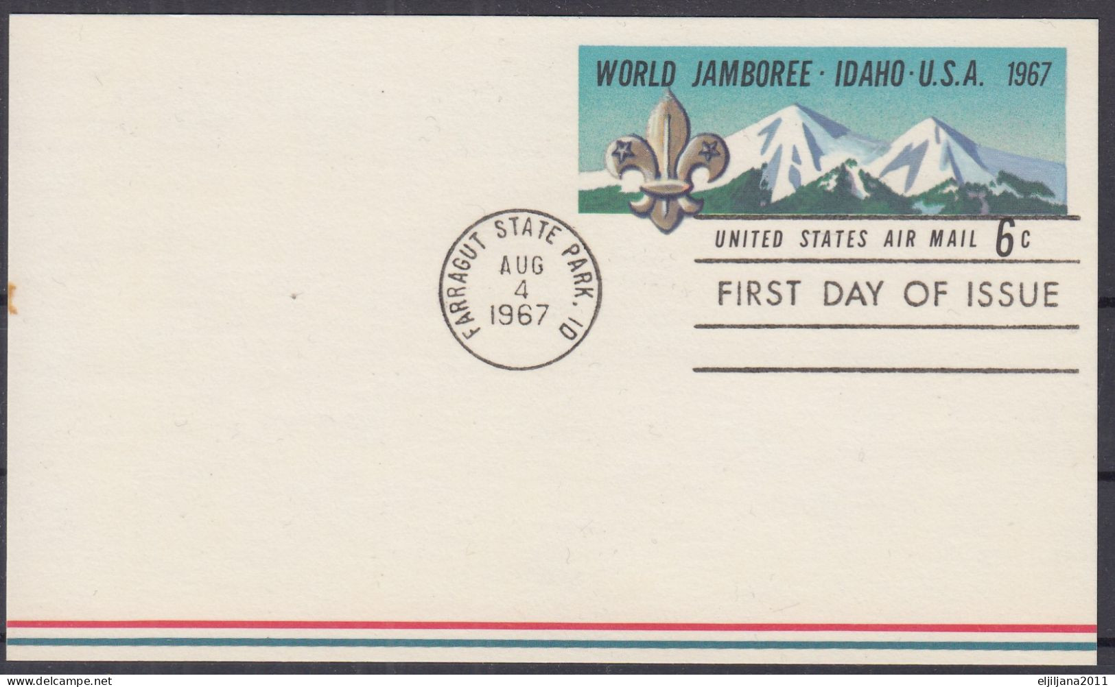 SALE !! 50 % OFF !! ⁕ USA 1967 ⁕ World Jamboree, Idaho ⁕ FDC Stationery Postcard, Farragut State Park - 1961-1970